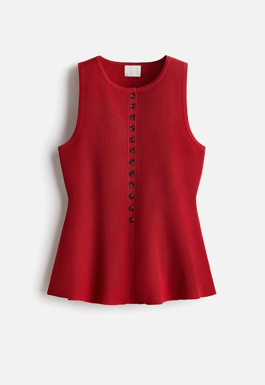 H&M - Rib-knit peplum vest top - dark red