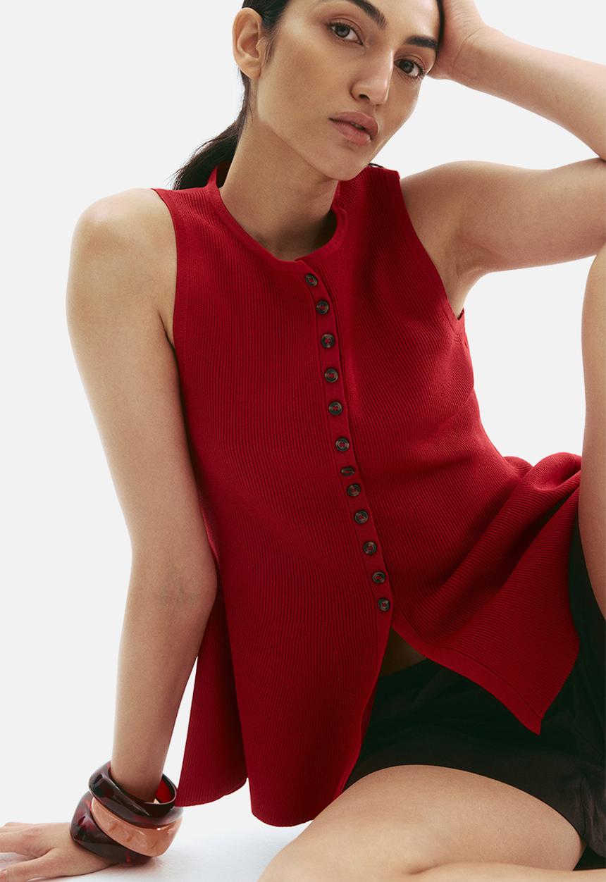 H&M - Rib-knit peplum vest top - dark red