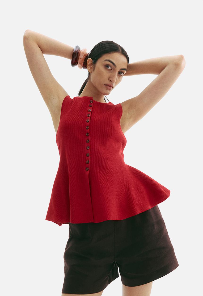 H&M - Rib-knit peplum vest top - dark red