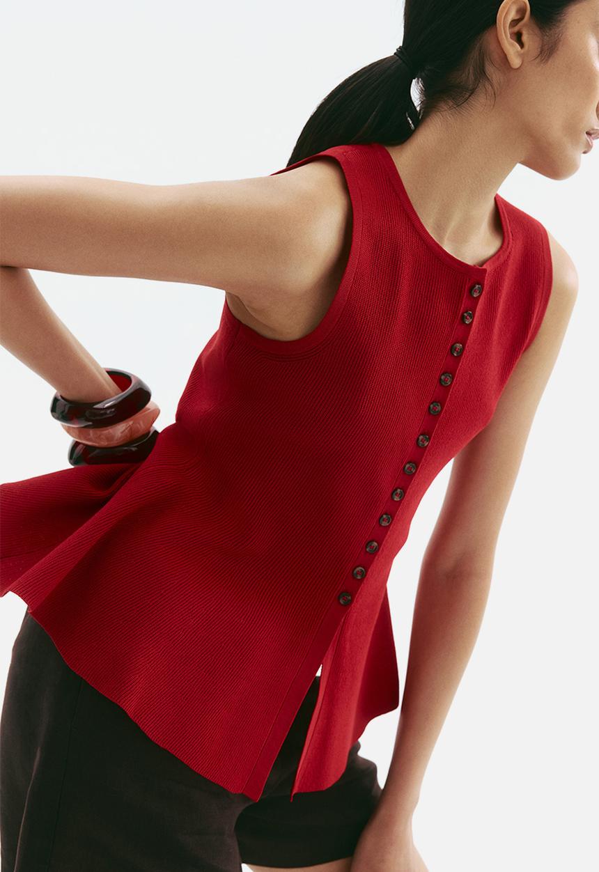 H&M - Rib-knit peplum vest top - dark red