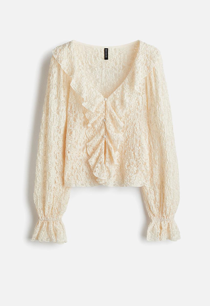 H&M - Flounced lace top - cream