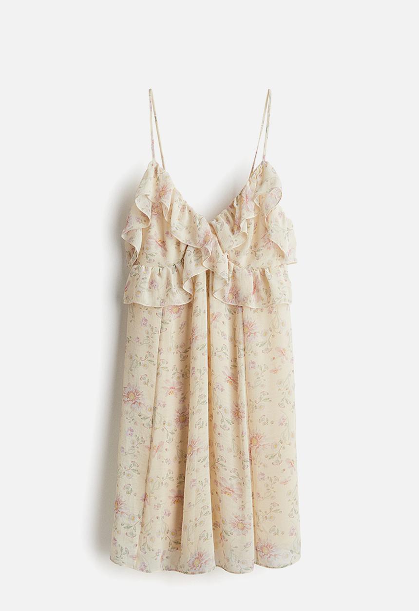 H&M - Frill-trimmed strappy dress - light beige floral