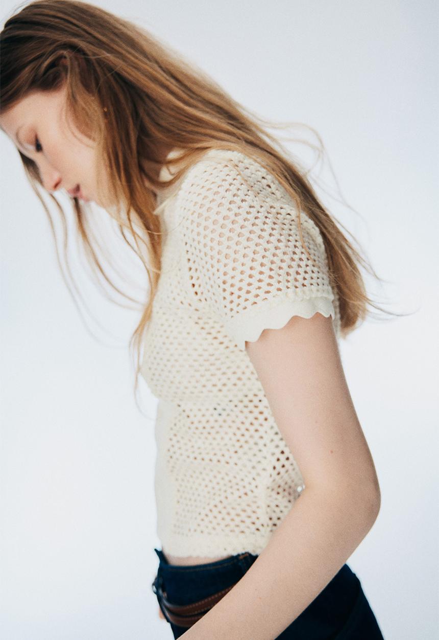 H&M - Hole-knit polo shirt - cream