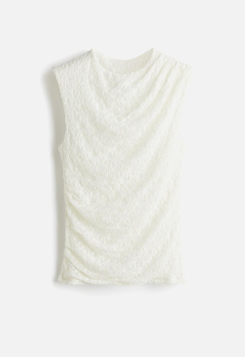 H&M - Draped lace jersey top - white