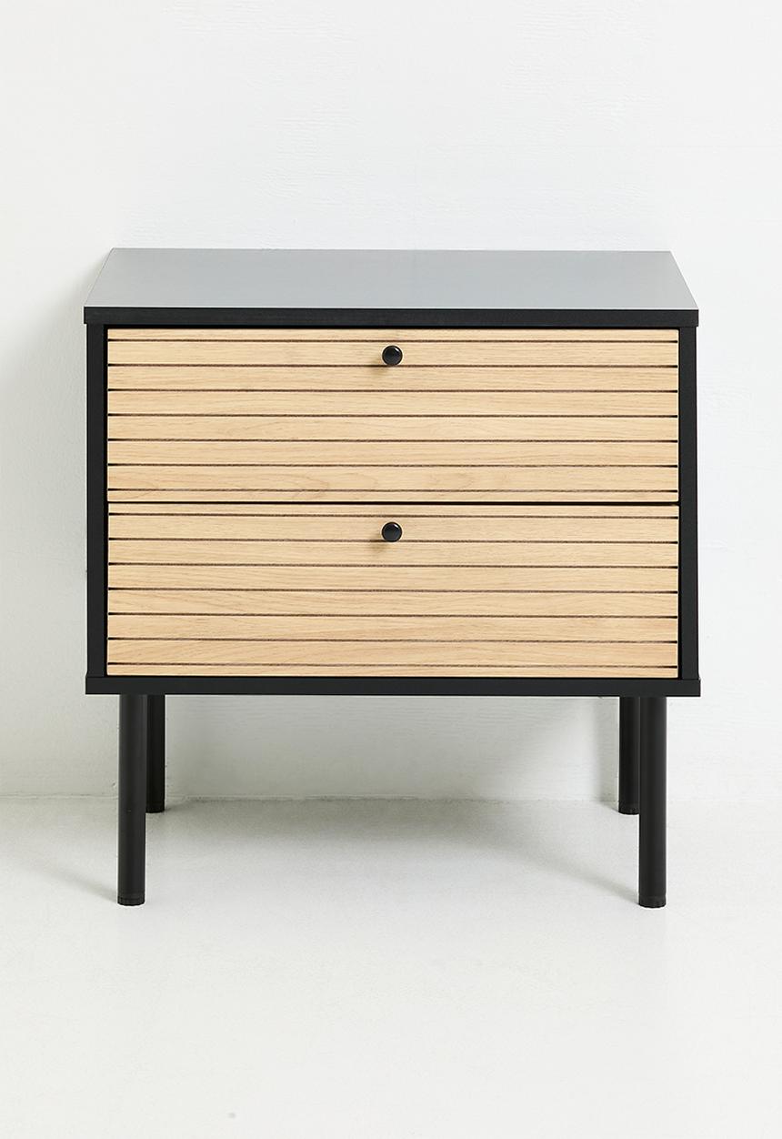 Sixth Floor - Quinn 2 drawer bedside table - black & natural