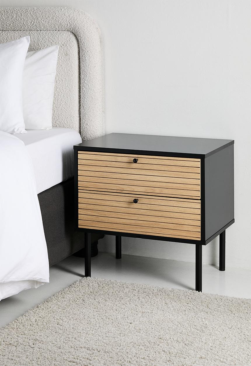 Sixth Floor - Quinn 2 drawer bedside table - black & natural