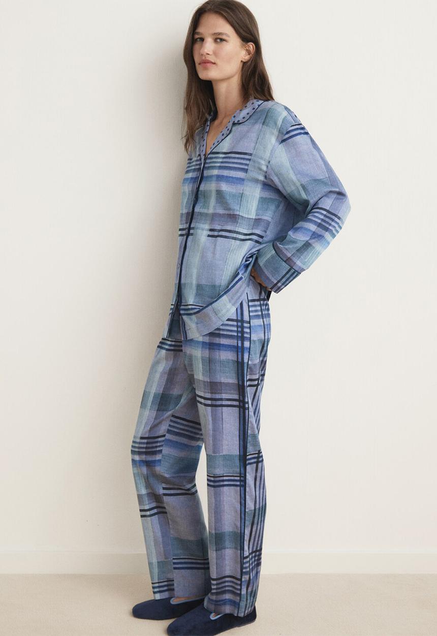 MANGO - Pyjama trouser chessy- blue