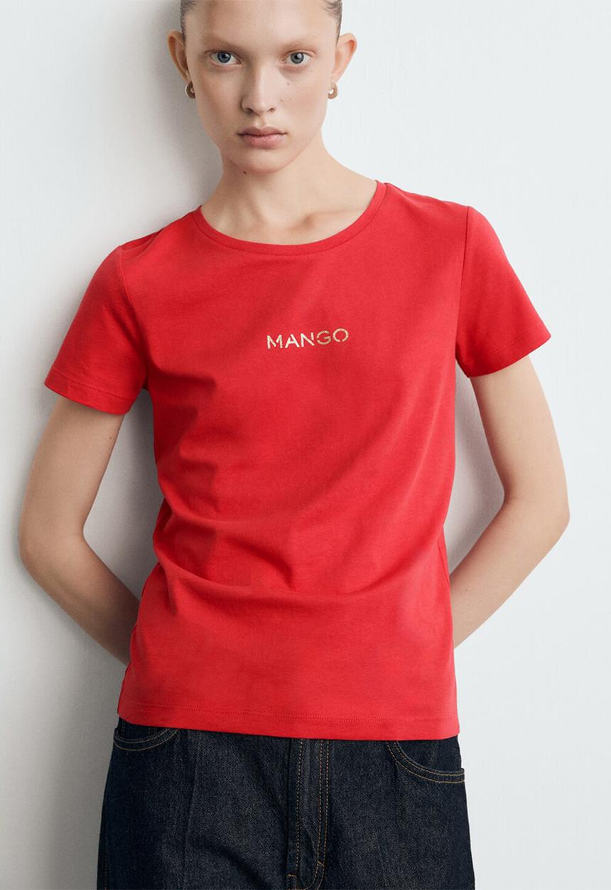 MANGO - T-shirt mangolog-w - bright red