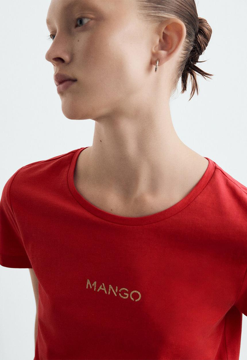 MANGO - T-shirt mangolog-w - bright red