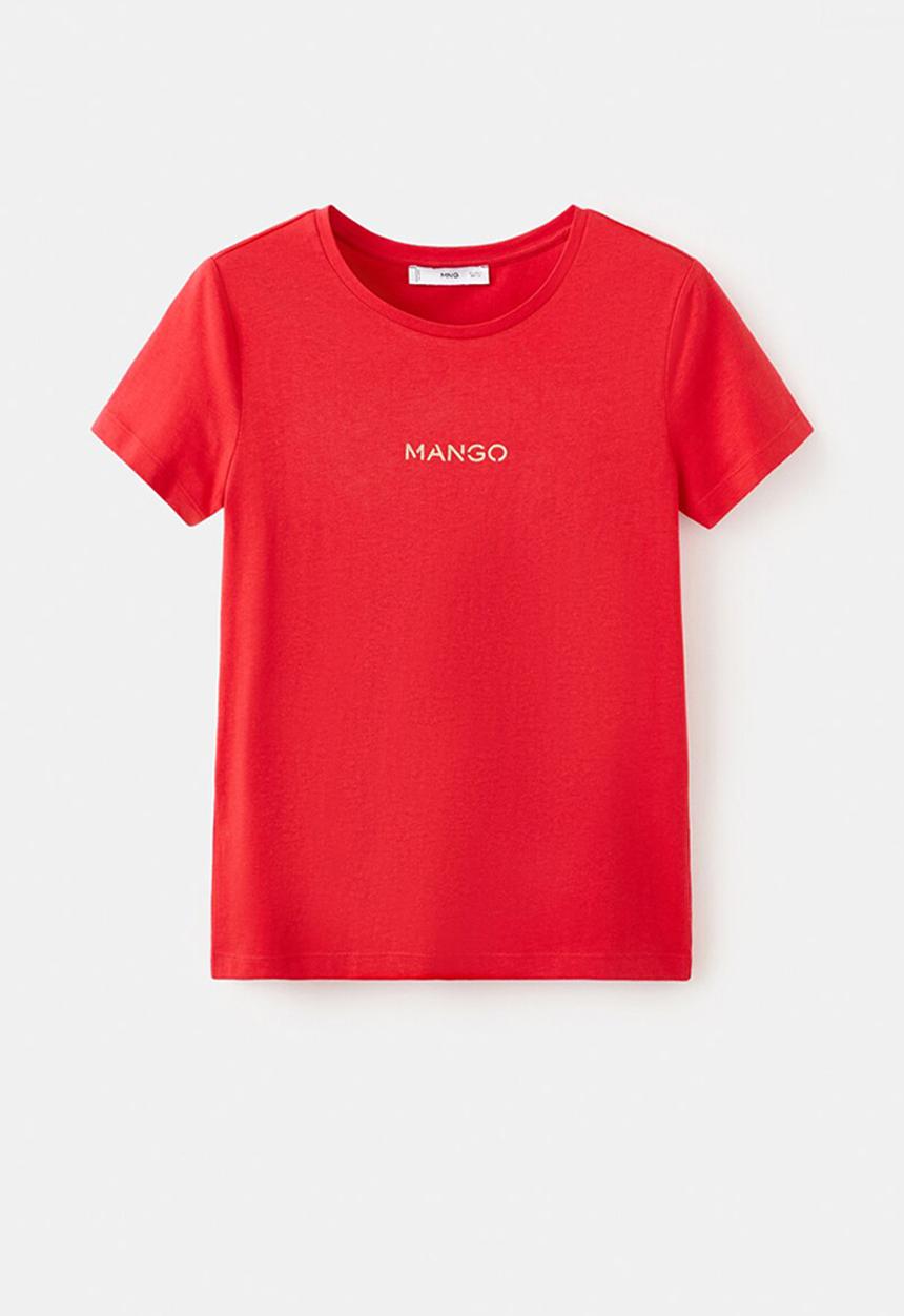 MANGO - T-shirt mangolog-w - bright red