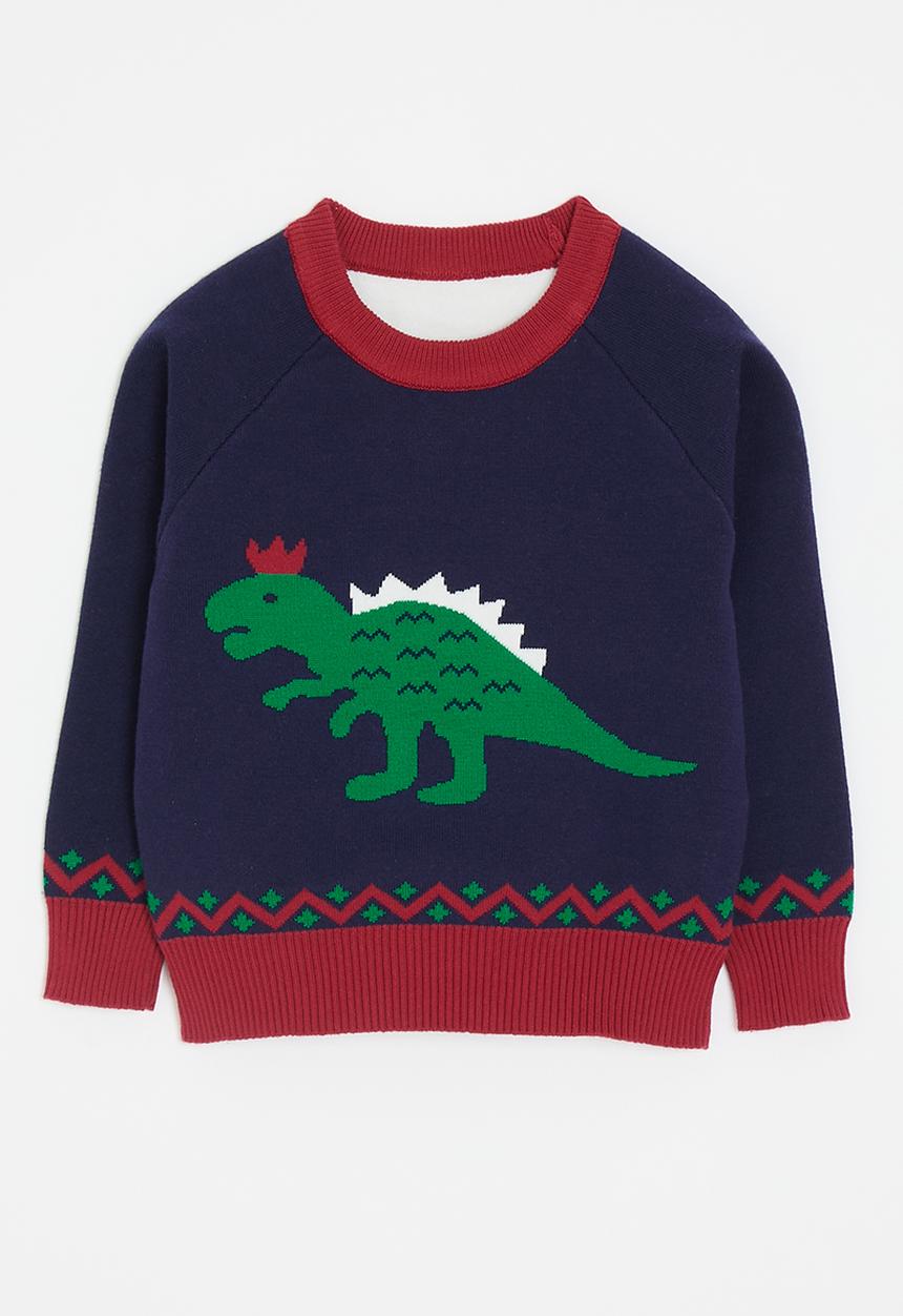 Pop Candy - Dino graphic knit sweater - navy/red/multi