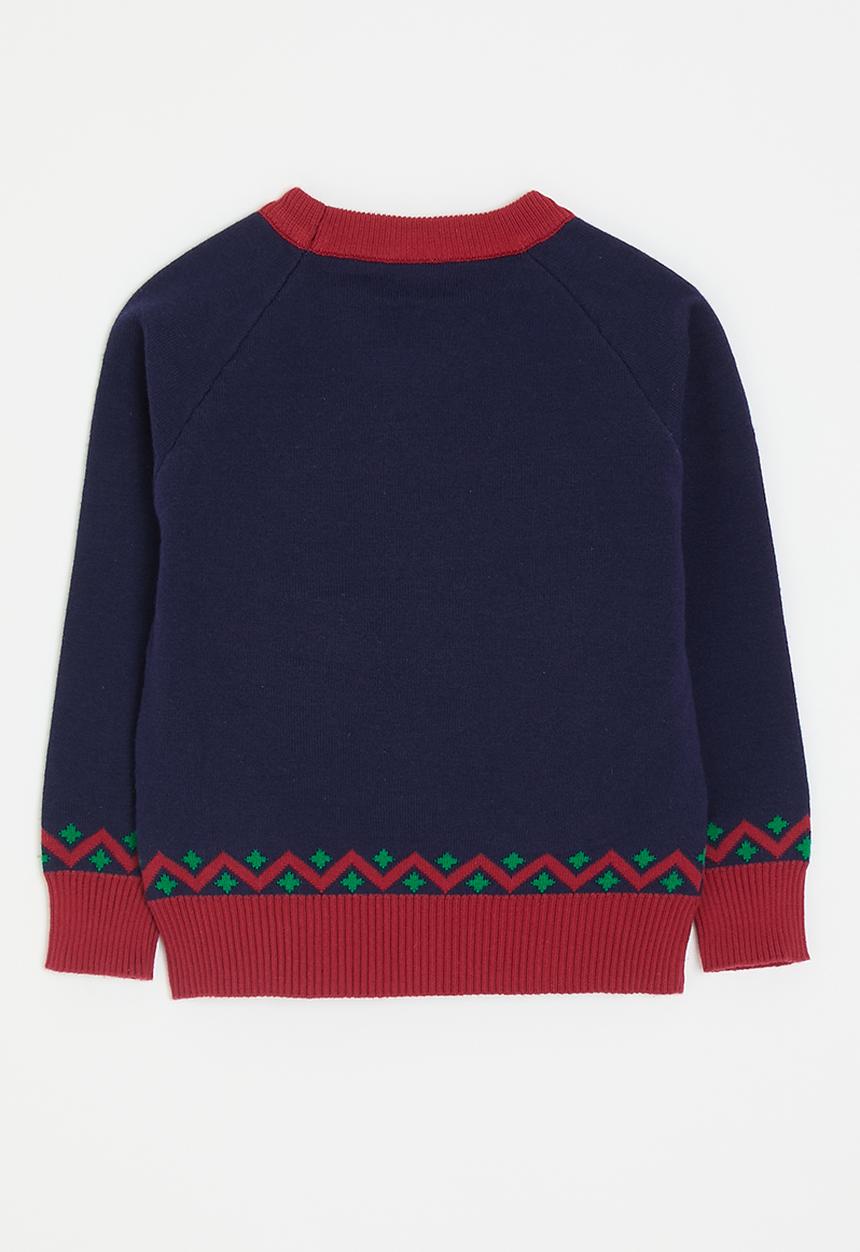 Pop Candy - Dino graphic knit sweater - navy/red/multi