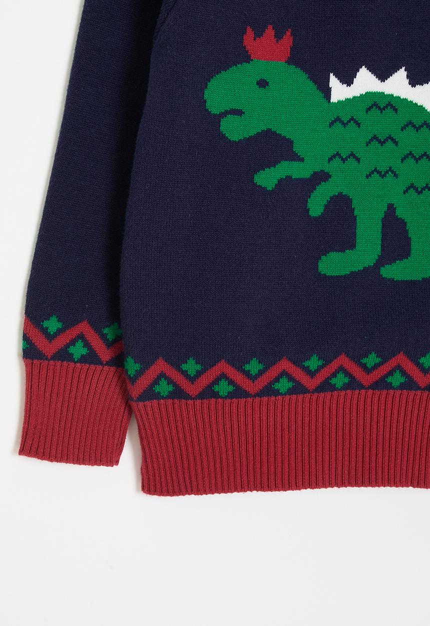 Pop Candy - Dino graphic knit sweater - navy/red/multi