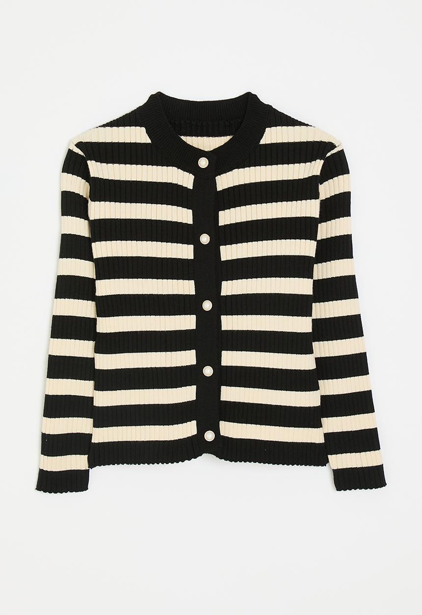 Pop Candy - Striped button down cardigan - black/light beige
