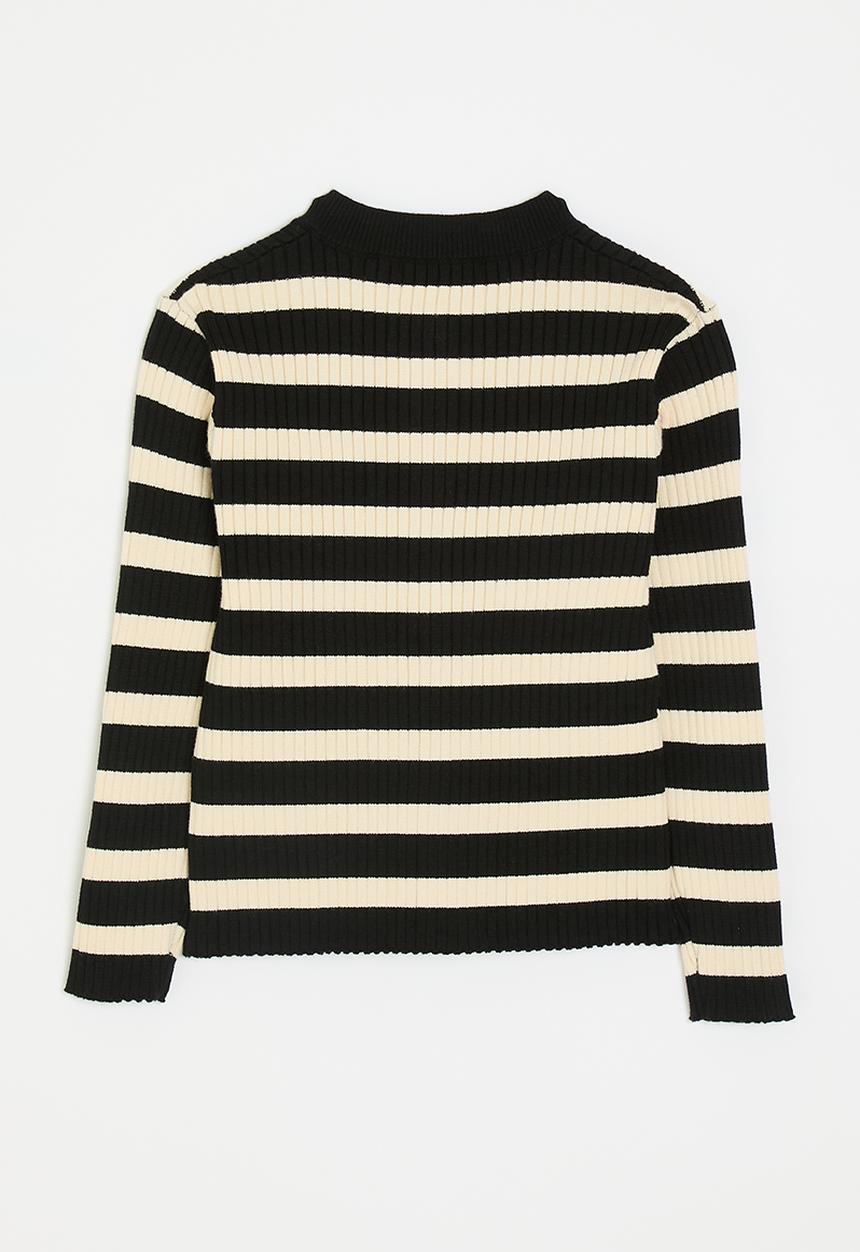 Pop Candy - Striped button down cardigan - black/light beige