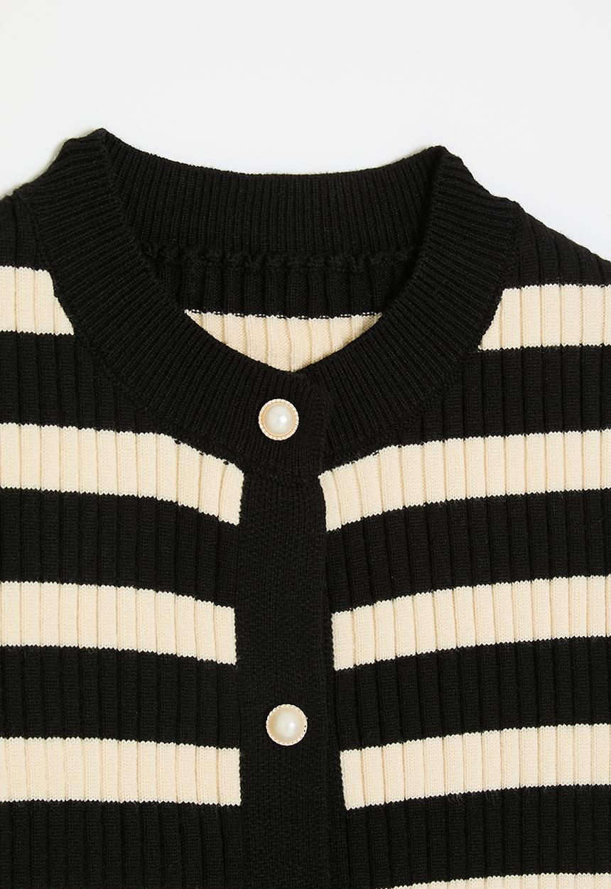 Pop Candy - Striped button down cardigan - black/light beige