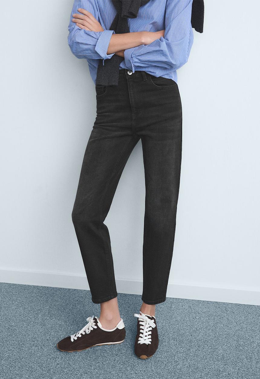 MANGO - Jeans newmom - open gray