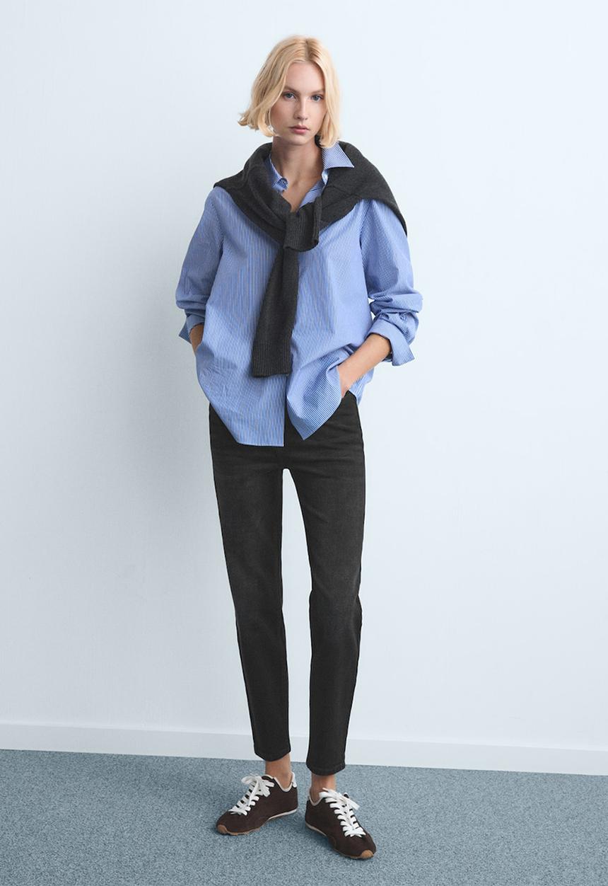 MANGO - Jeans newmom - open gray