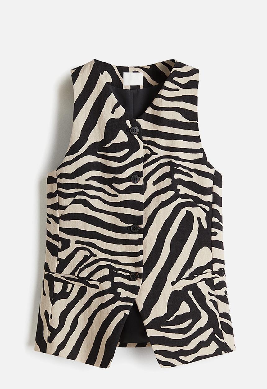 H&M - Long waistcoat - light beige/zebra print