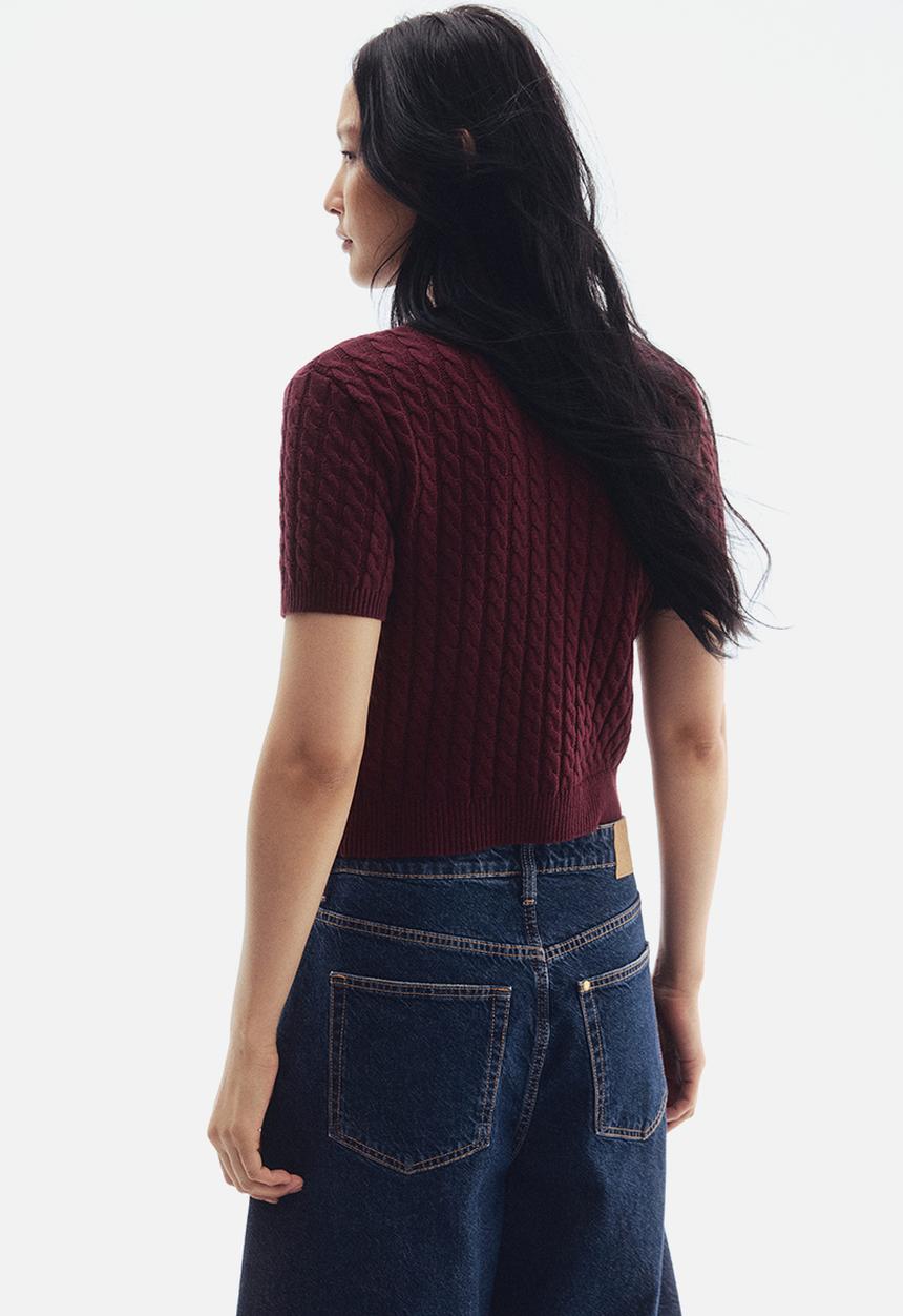 H&M - Cable-knit cardigan - burgundy