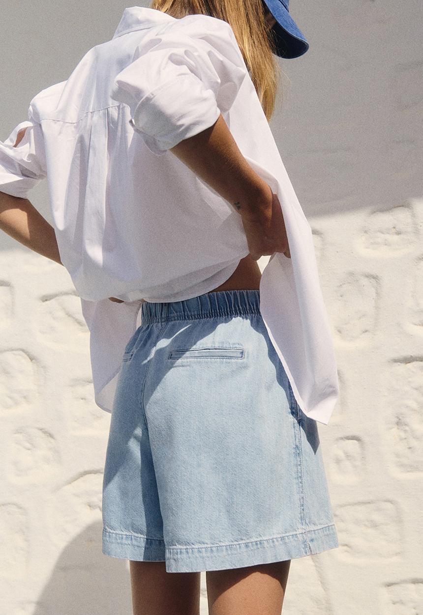 H&M - Denim pull-on shorts - light denim blue 