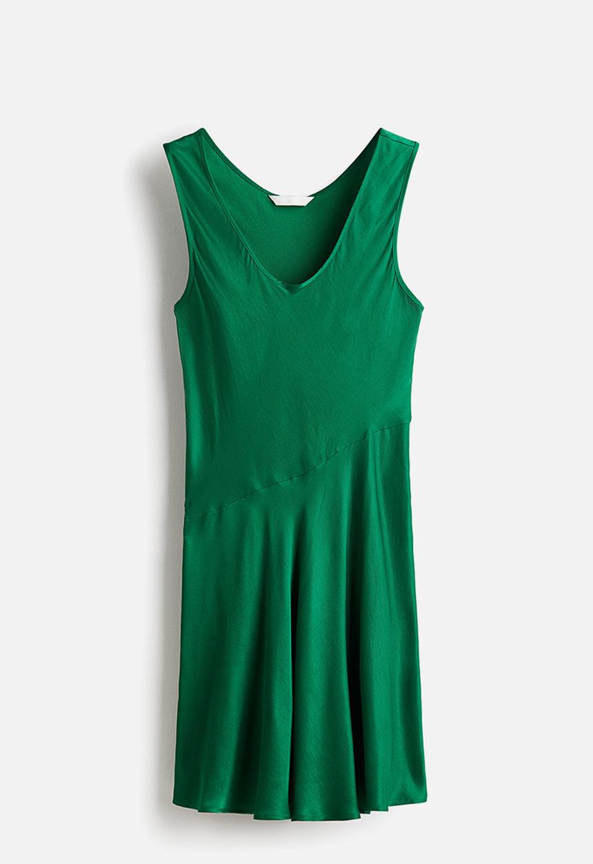 H&M - Flared satin dress - green