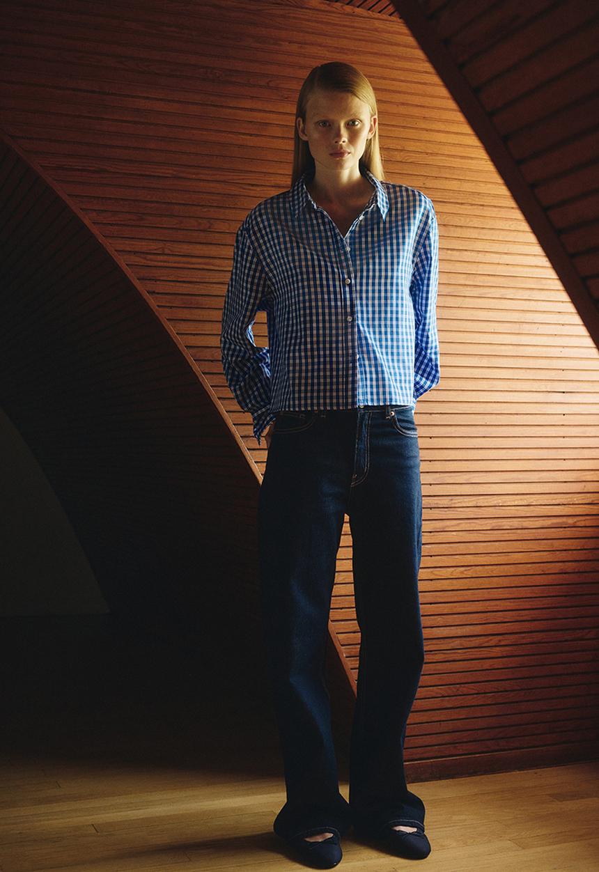 H&M - Short cotton poplin shirt - blue checked