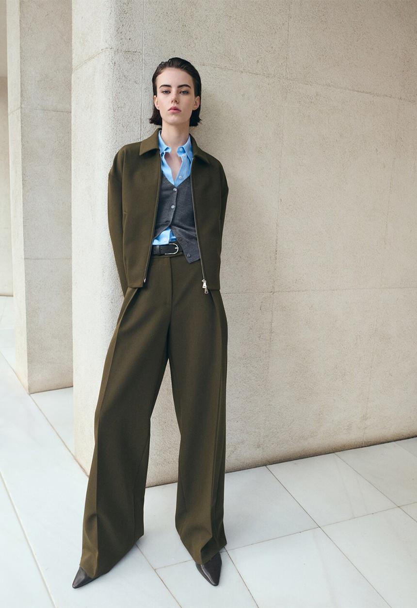 MANGO - Trousers cintu - khaki