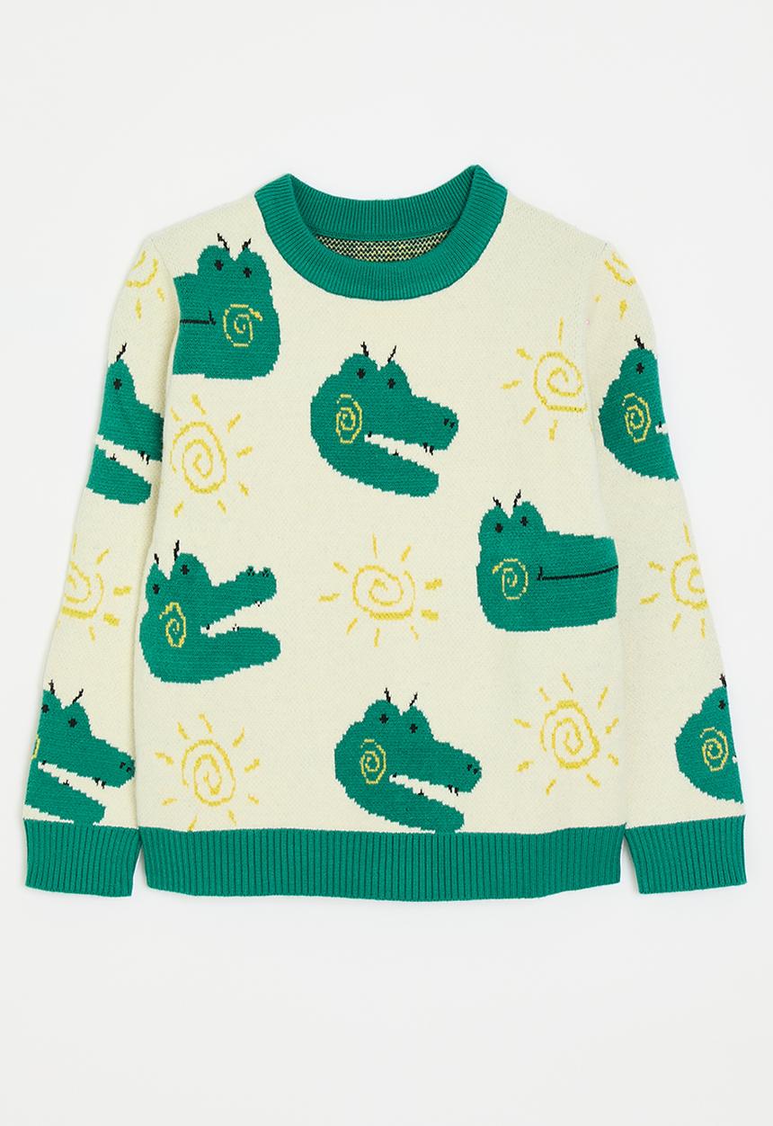 Pop Candy - Pixellated croc sweatshirt with rib knit finish - cream/jade green