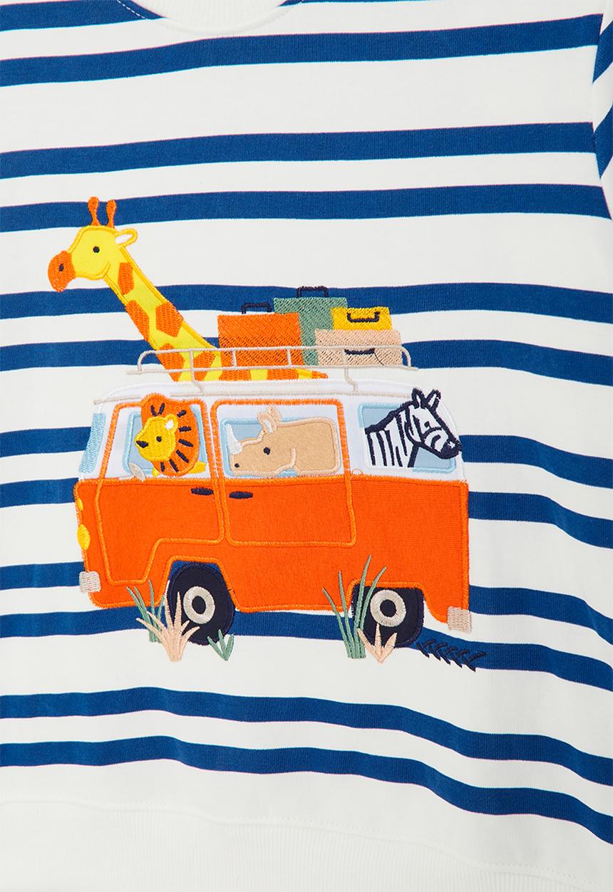 Pop Candy - Embroidered animals graphic sweater - blue stripes