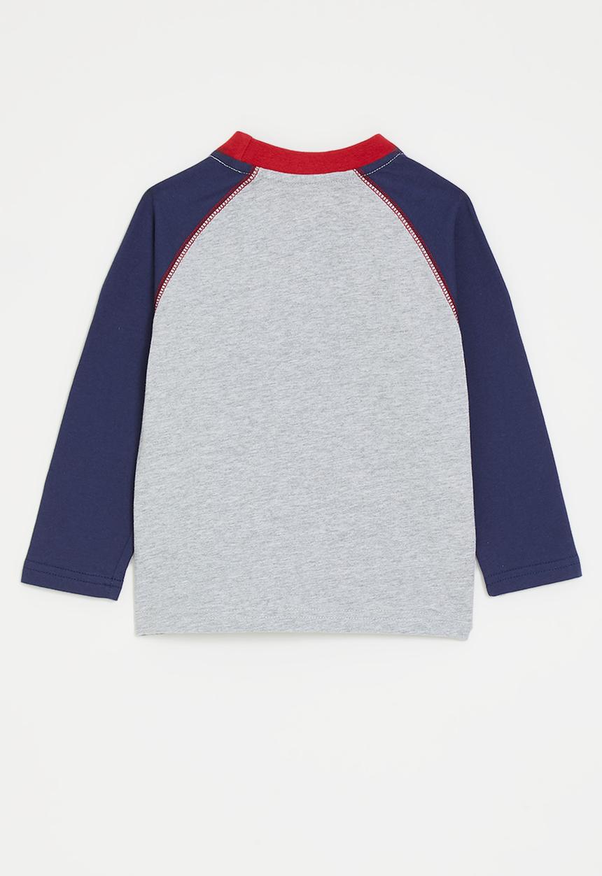 Pop Candy - Chenille embroidered raglan sleeve tee - navy/pale grey/dachshund