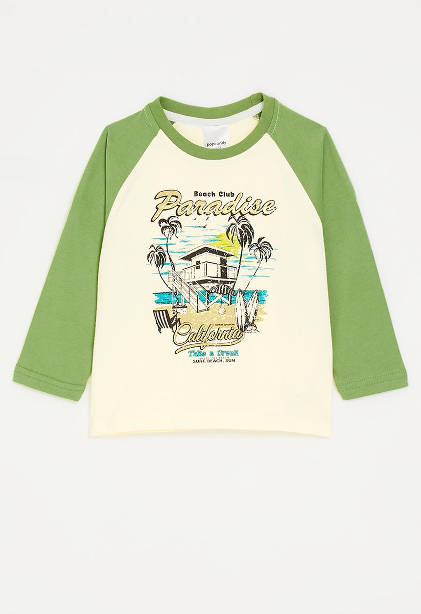 Pop Candy - Paradise California graphic raglan tee - green/cream