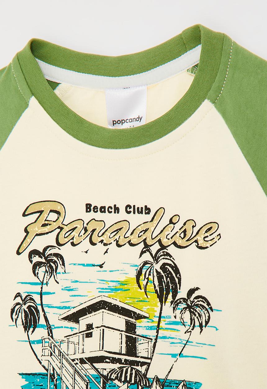 Pop Candy - Paradise California graphic raglan tee - green/cream