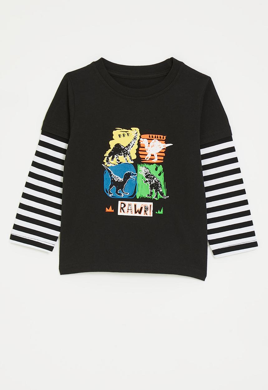 Pop Candy - Dino twofer tee - black/black stripe/multi