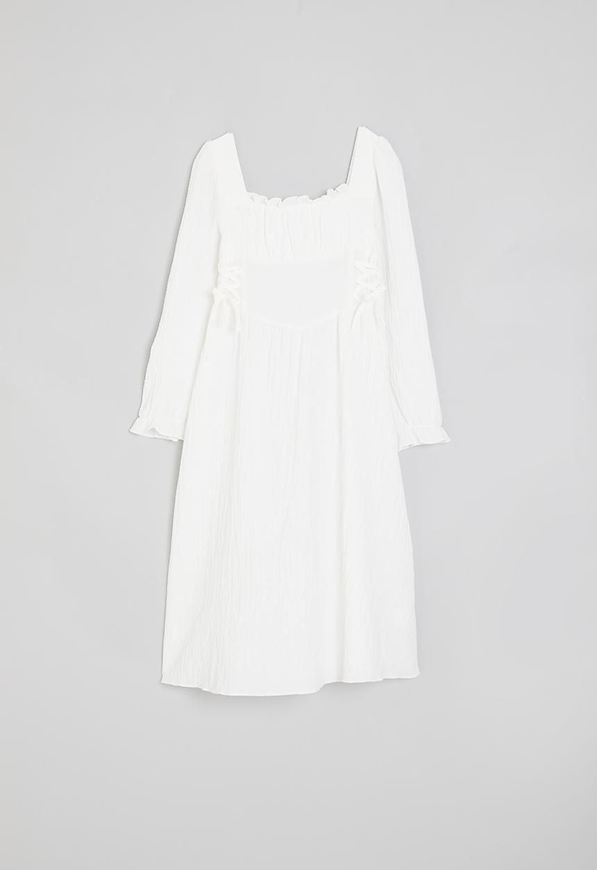 Pop Candy - Mock corset waist dress - white