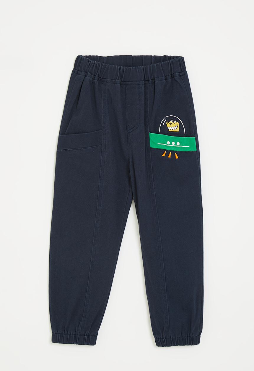 Pop Candy - Cuffed pants with embroidery details - oxford blue