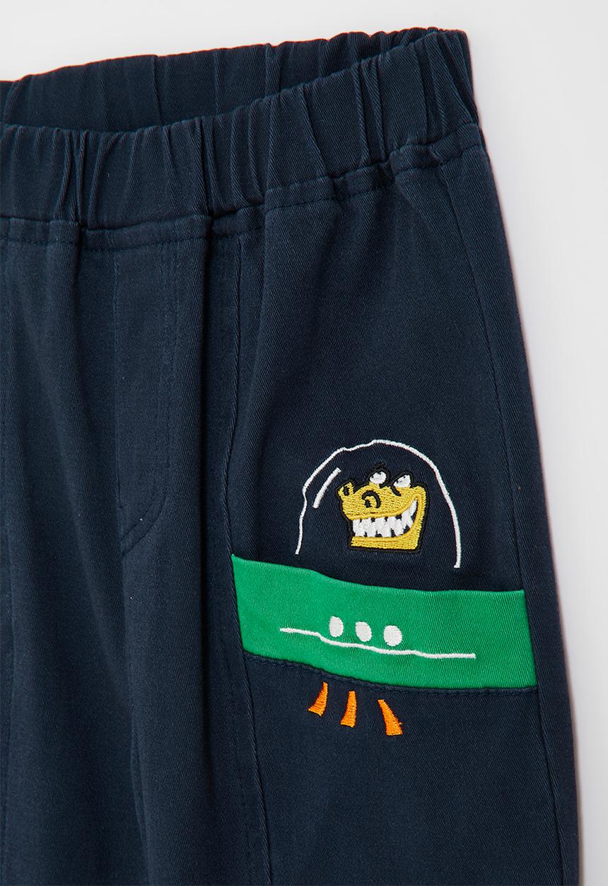 Pop Candy - Cuffed pants with embroidery details - oxford blue