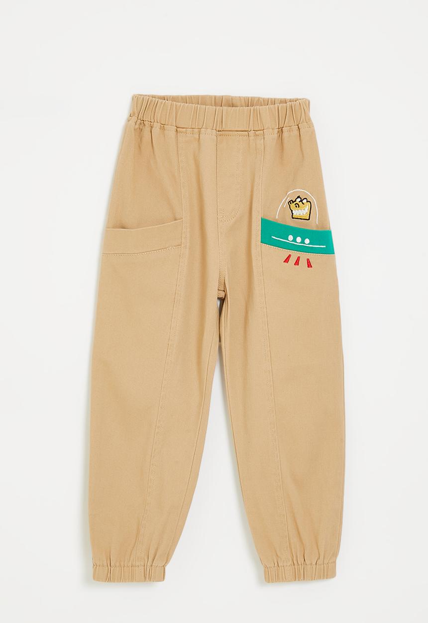 Pop Candy - Cuffed pants with embroidered detail pocket - fawn brown