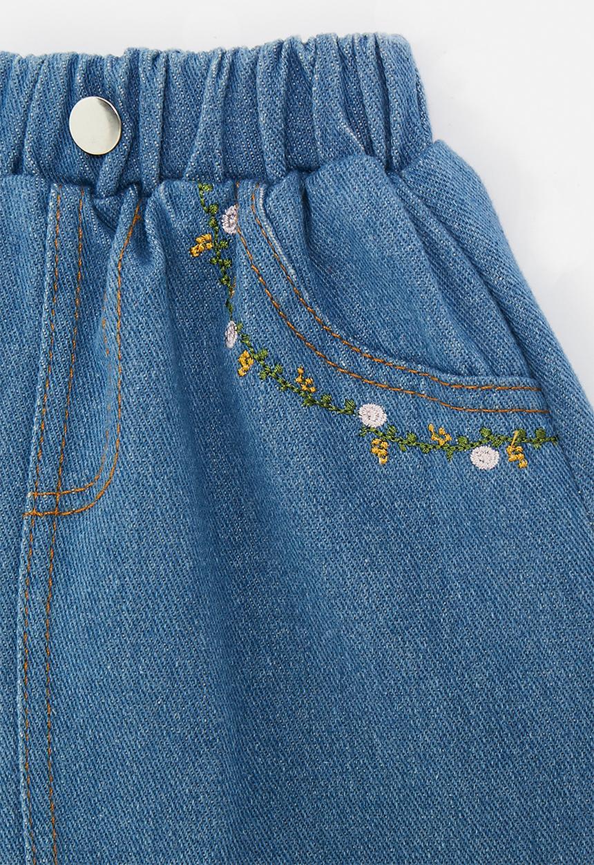 Pop Candy - Embroidered pocket a-line denim skirt - blue