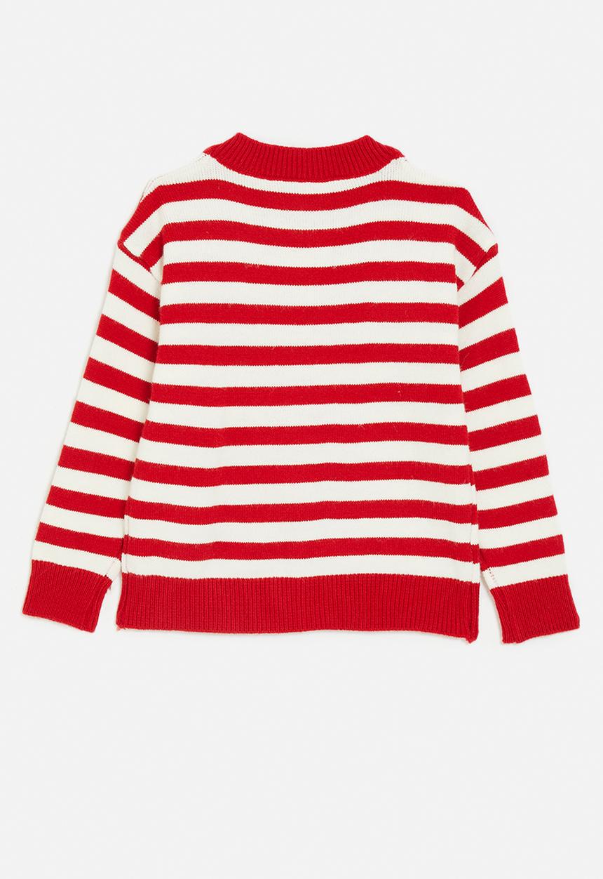 Pop Candy - Striped high-neck cardigan - red/white