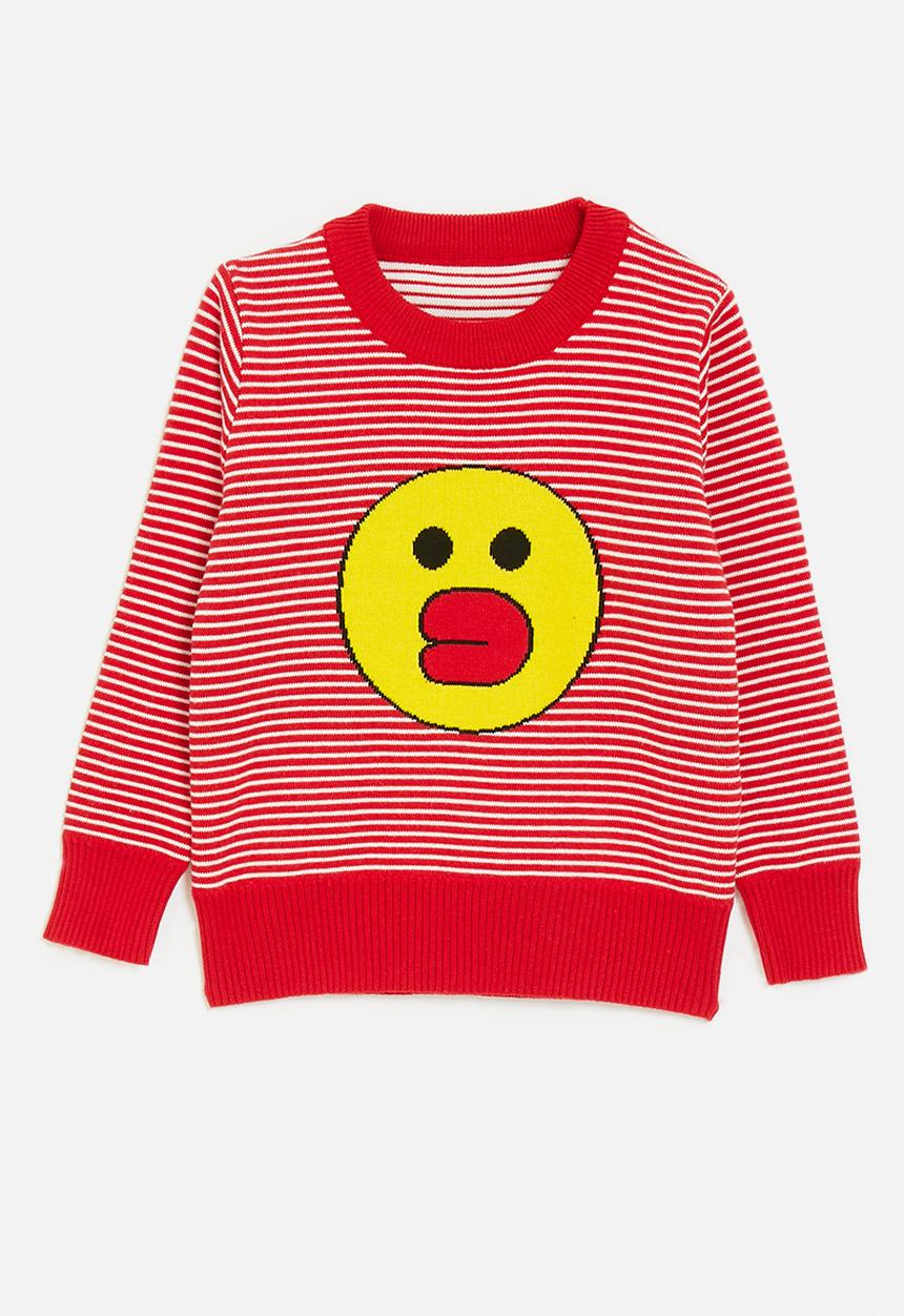 Pop Candy - Placement print knit sweater - red stripe/red/yellow