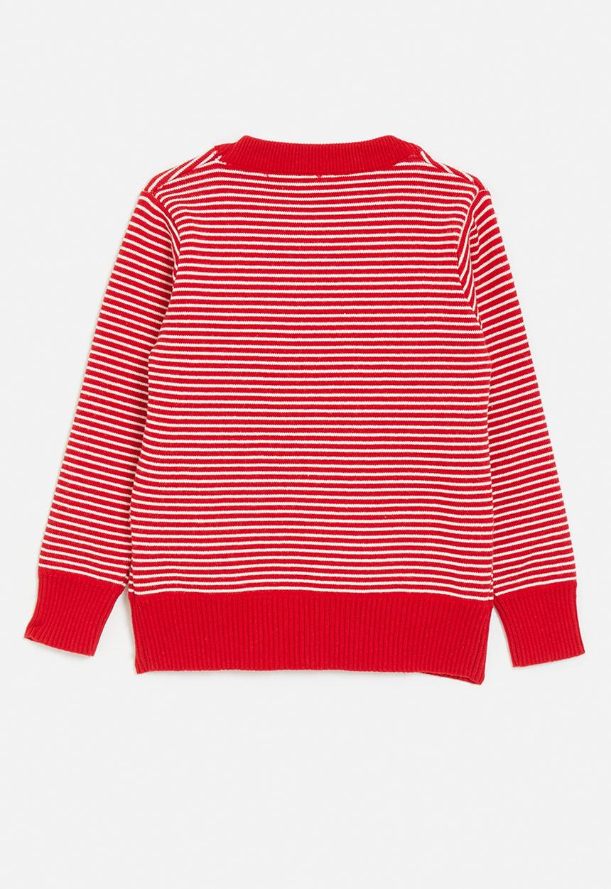 Pop Candy - Placement print knit sweater - red stripe/red/yellow