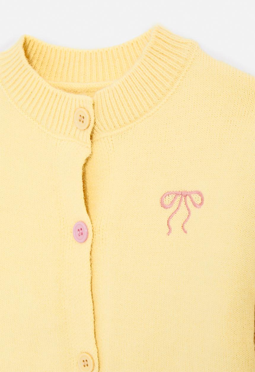 Pop Candy - Embroidered bow high-neck cardigan - custard/pink