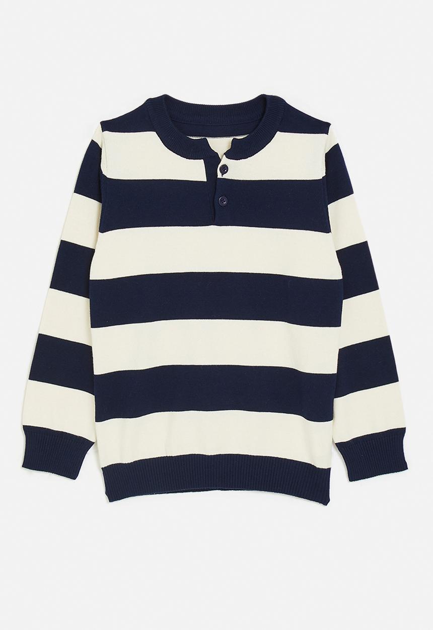 Pop Candy - Stripe jersey with buttons - white/navy