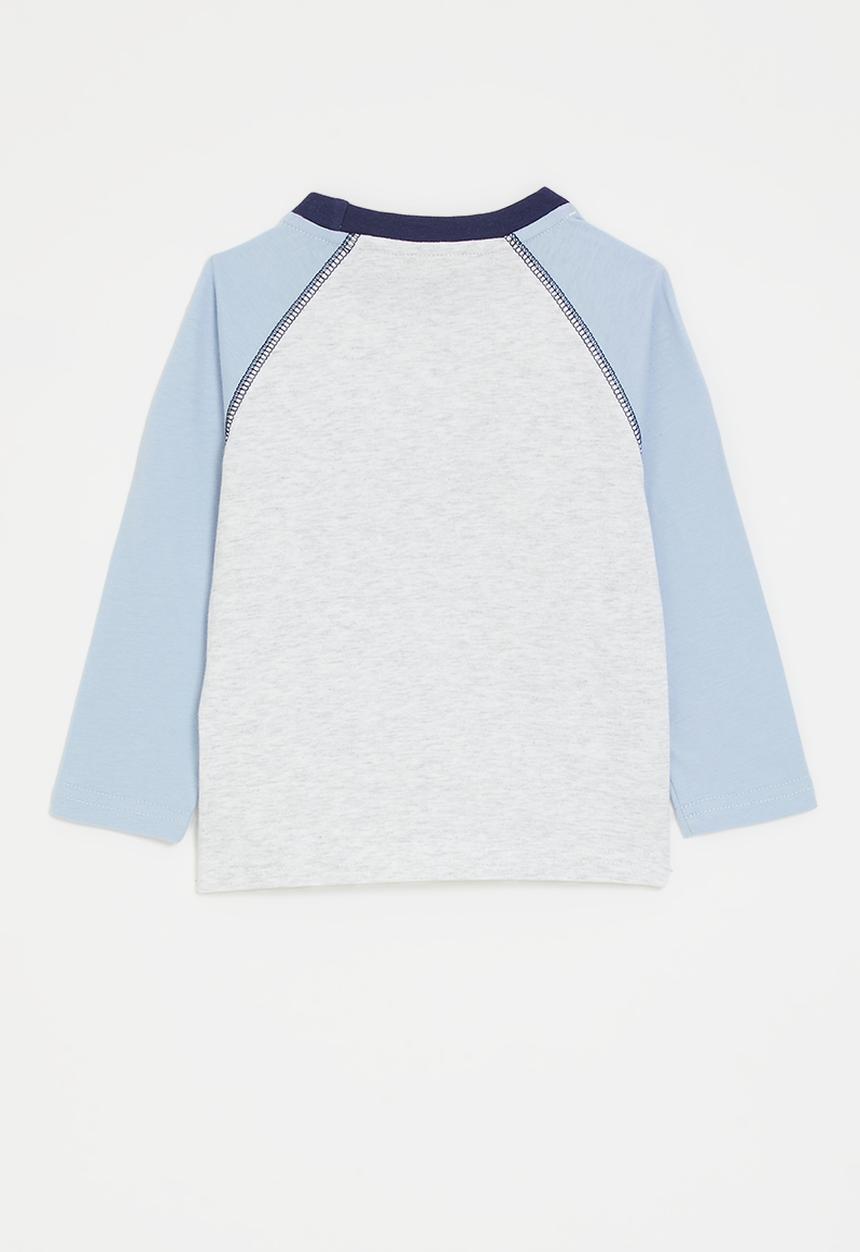 Pop Candy - Chenille embroidered raglan sleeve tee - blue/pale grey/dachshund