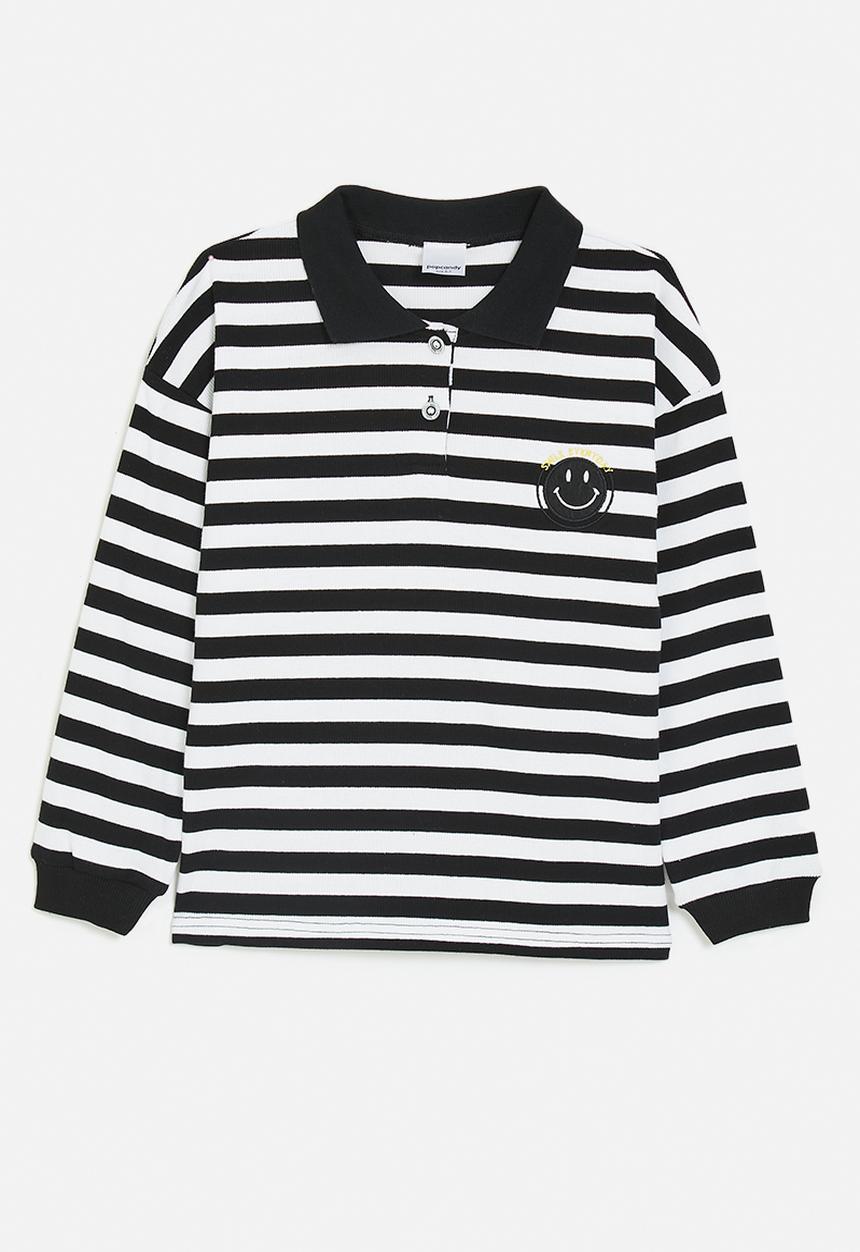 Pop Candy - Smiley face embroidered sweatshirt - black stripes/black