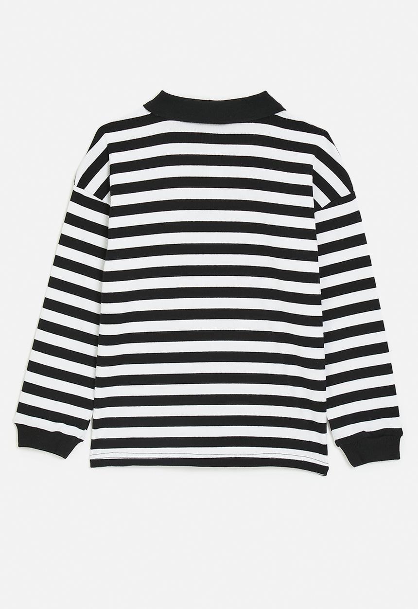Pop Candy - Smiley face embroidered sweatshirt - black stripes/black