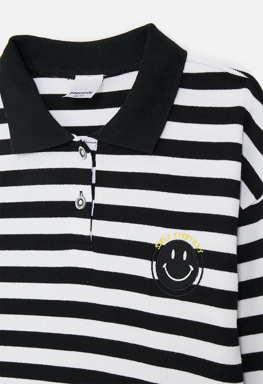 Pop Candy - Smiley face embroidered sweatshirt - black stripes/black