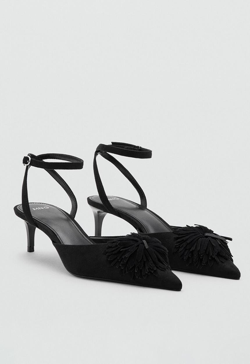 MANGO - Pom ankle strap - black
