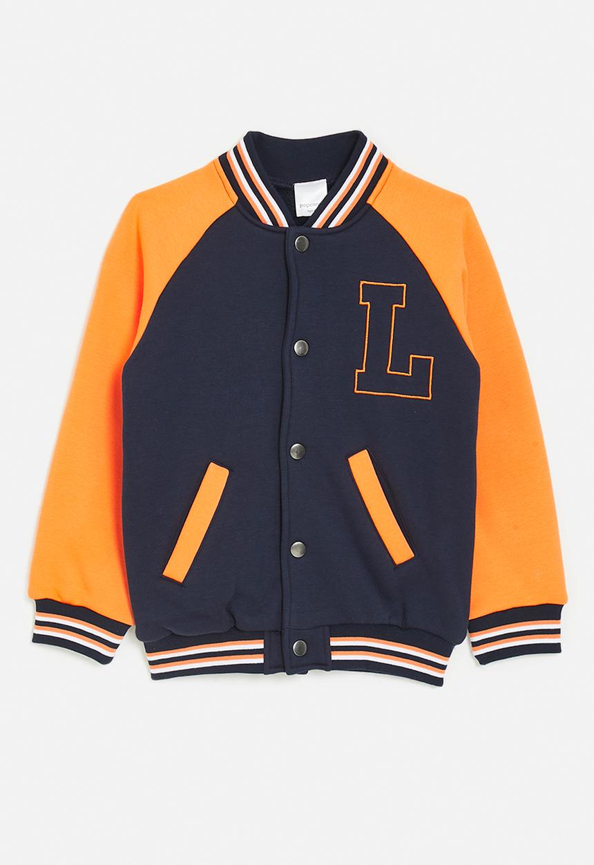 Pop Candy - Baseball jacket with striped rib - orange/navy